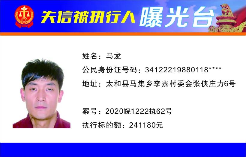 太和县人民法院发布失信被执行人曝光名单（2022年第一期）
