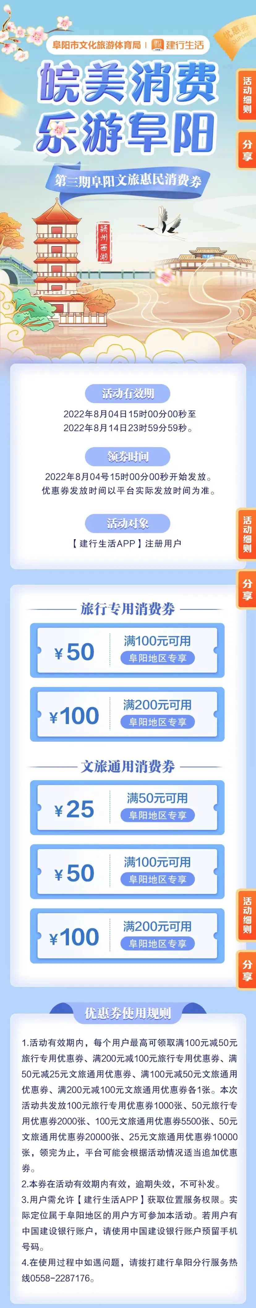 2022第三期阜阳文旅消费券今天（8月4日）下午3点发放
