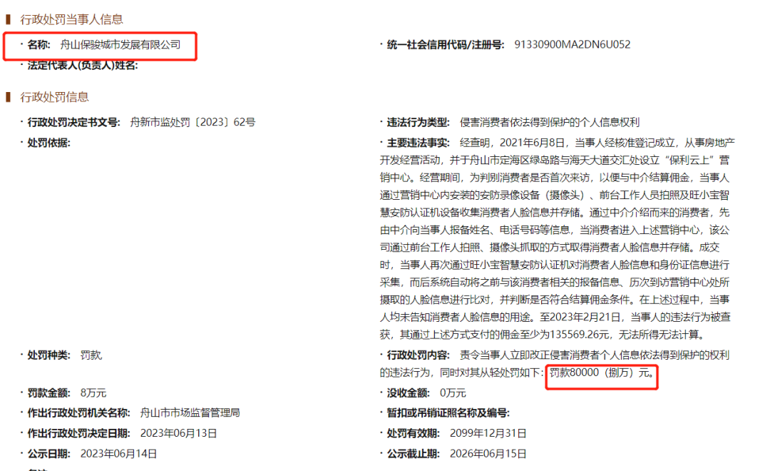 楼盘违规采集人脸信息！保利旗下两家公司被处罚